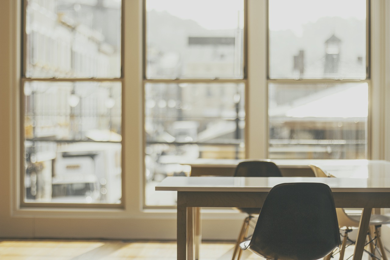 chairs, desks, windows